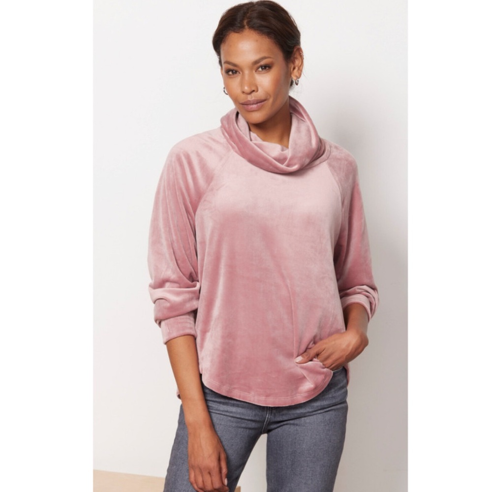 Evereve Blush Pink Velvet Cowl Neck Top